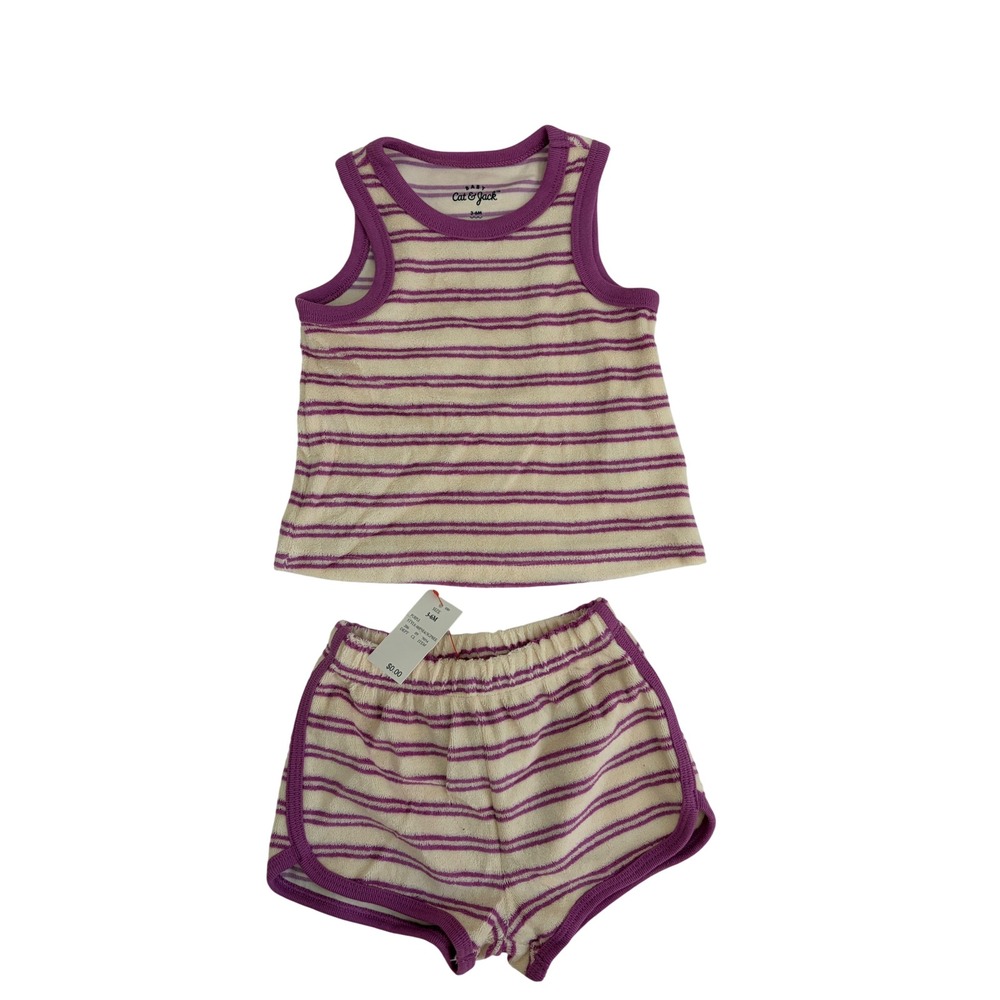 Cat & Jack Baby Purple Striped Terry Cloth Tank Top and Shorts Set 3-6M NWOT